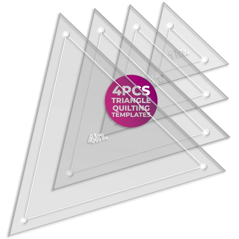 LaserThing Quilting Acrylic Template Set | Precision Tools for Quilting Enthusiasts | Triangle Design | Includes Sizes 4""  3""  2""  1"" | 1/8 Clear Acrylic | 1/4"" Seam Allowance for Accuracy - Image 1